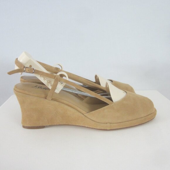New J Jill Womens 10 Beige Heels Peep Toe Slingback Wedge Shoes Tan Classic Shoe - Picture 11 of 12